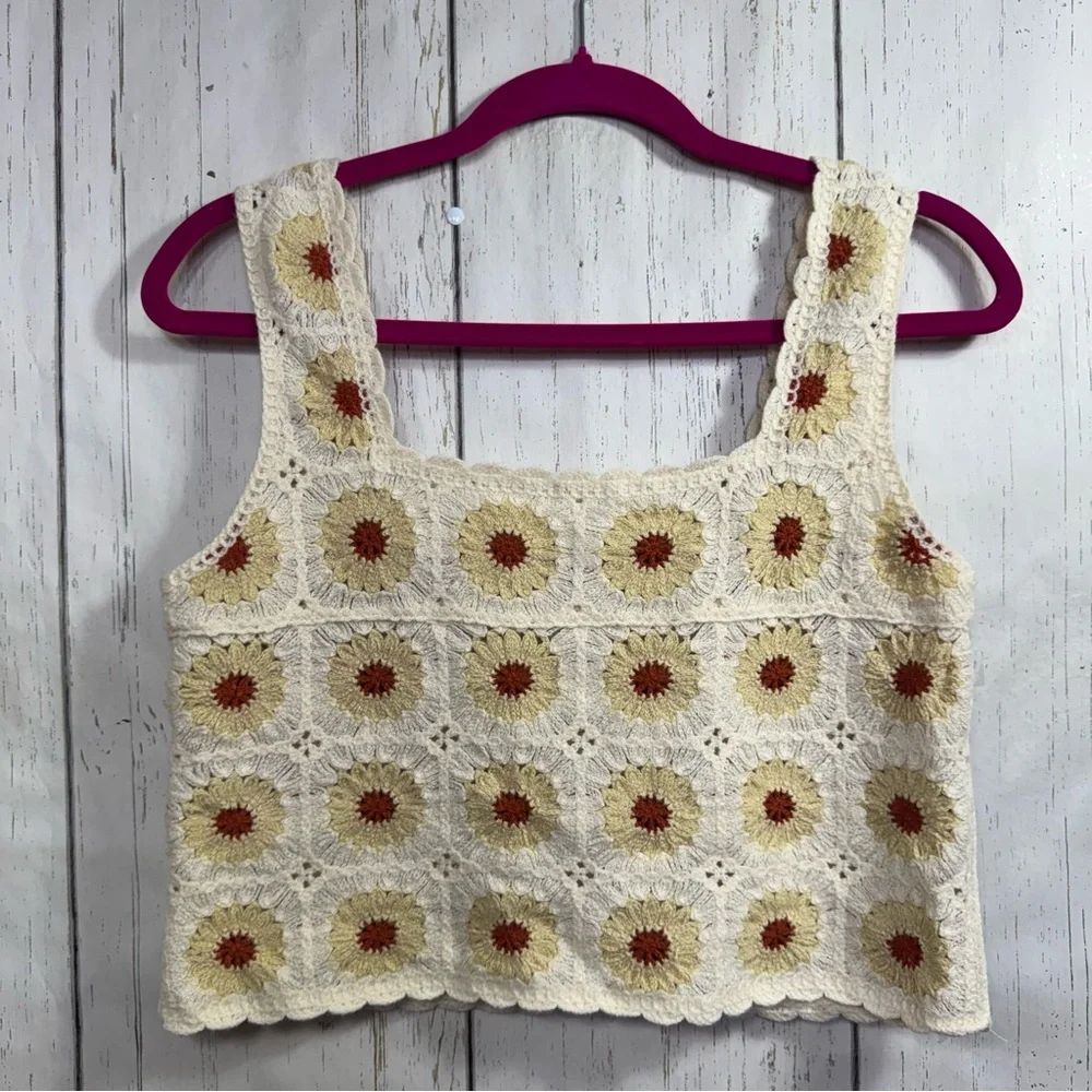 Rebellion Crochet Granny Square Tank Top XS Boho Hippie Festival Cottagecore